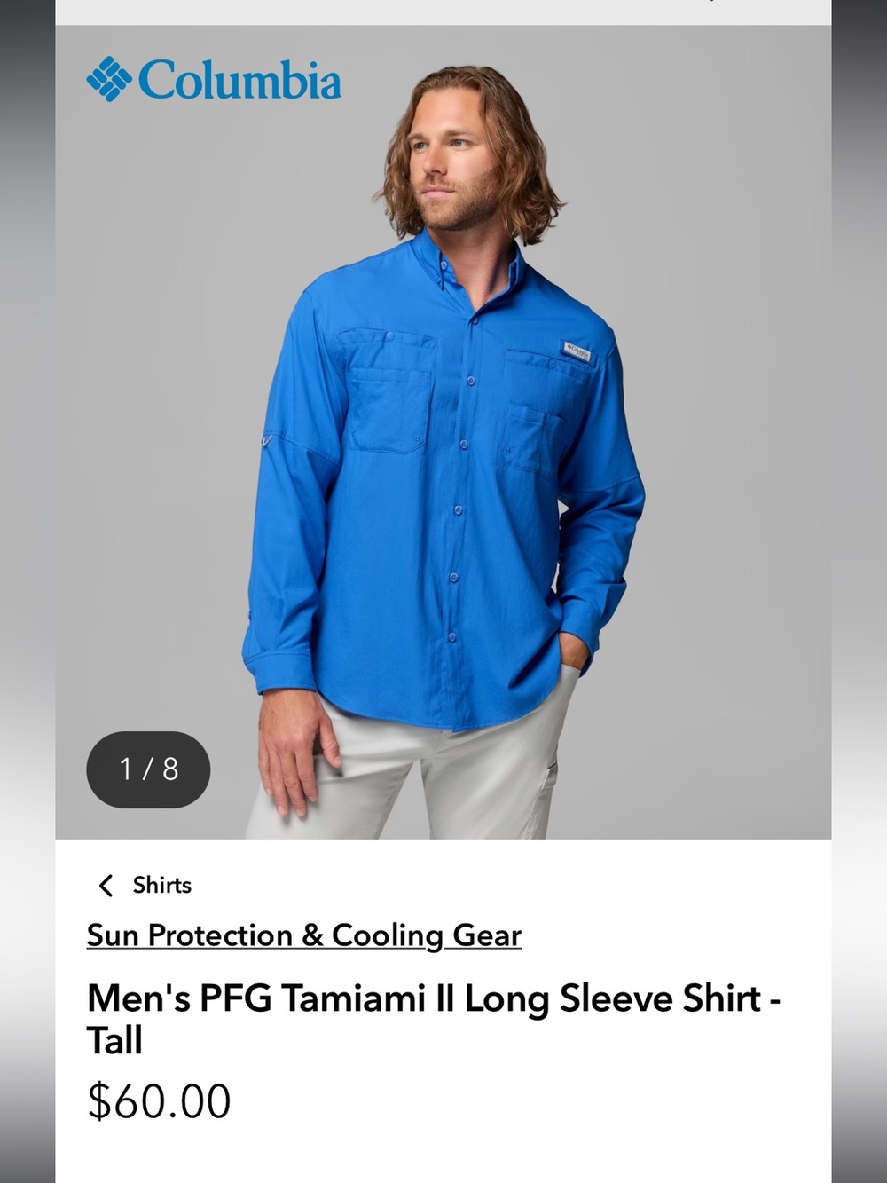 Men's Columbia PFG Tamiami II Long Sleeve Shirt sz L